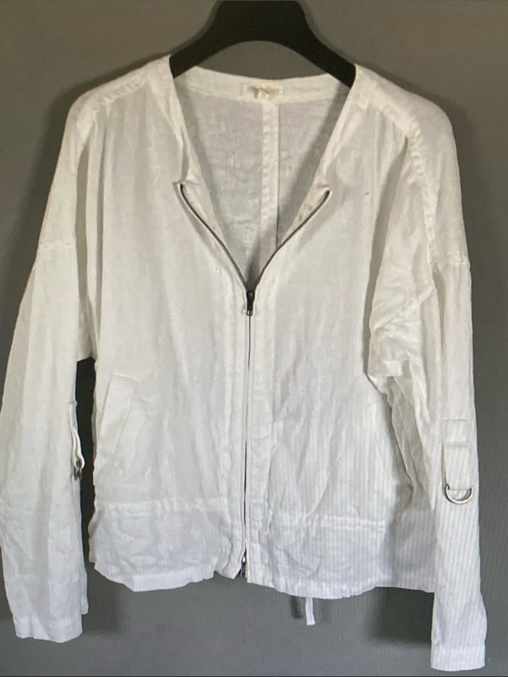 Eileen Fisher White Lightweight Zip-Front Bomber Jacket